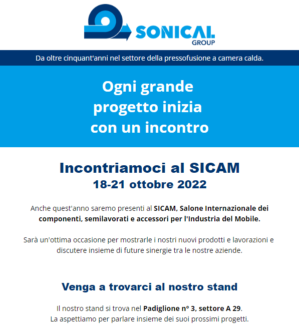 banner blu con testo incontriamoci al sicam 18–21 ottobre 2022