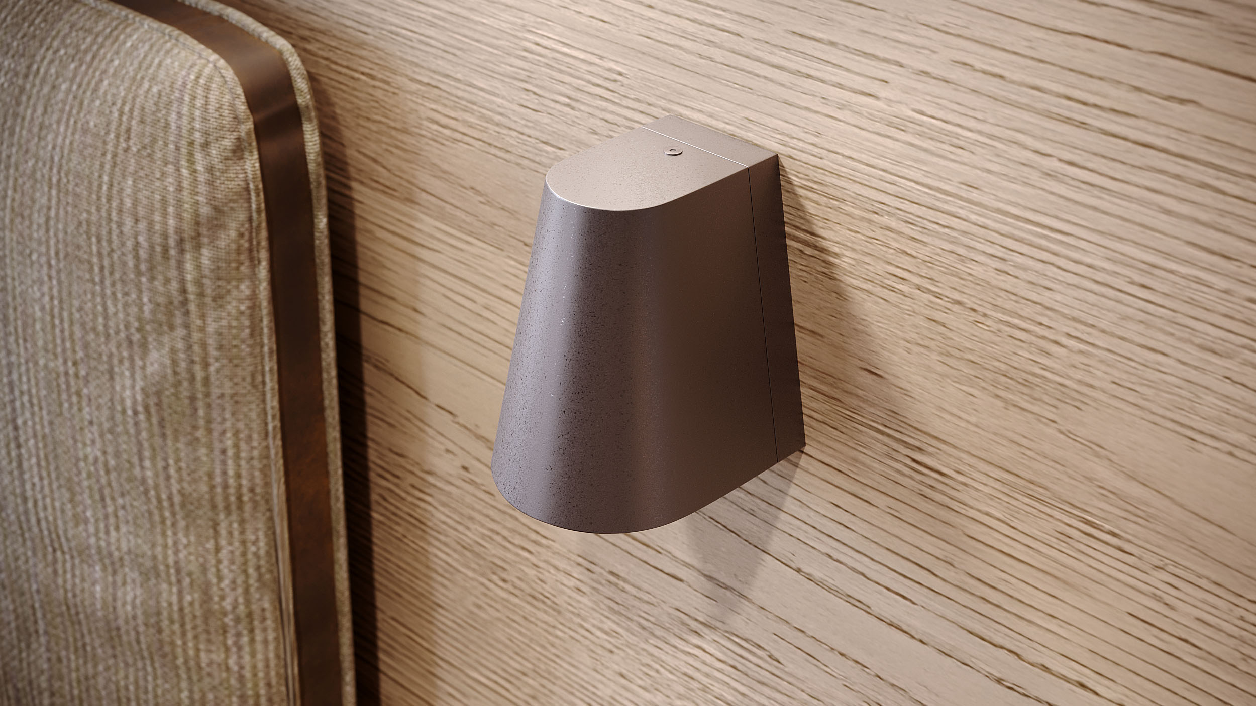 LED balcony lamp in die-cast zamak with metallic finish mounted on wood wall