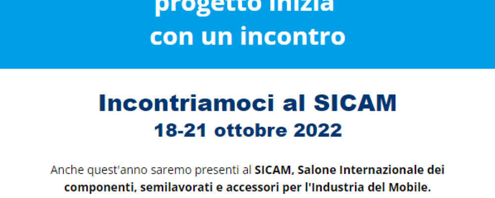 banner blu con testo incontriamoci al sicam 18–21 ottobre 2022