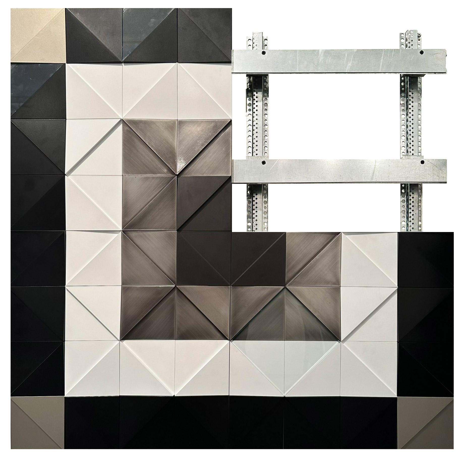 Demo panel with zamak cladding and visible structural support guides